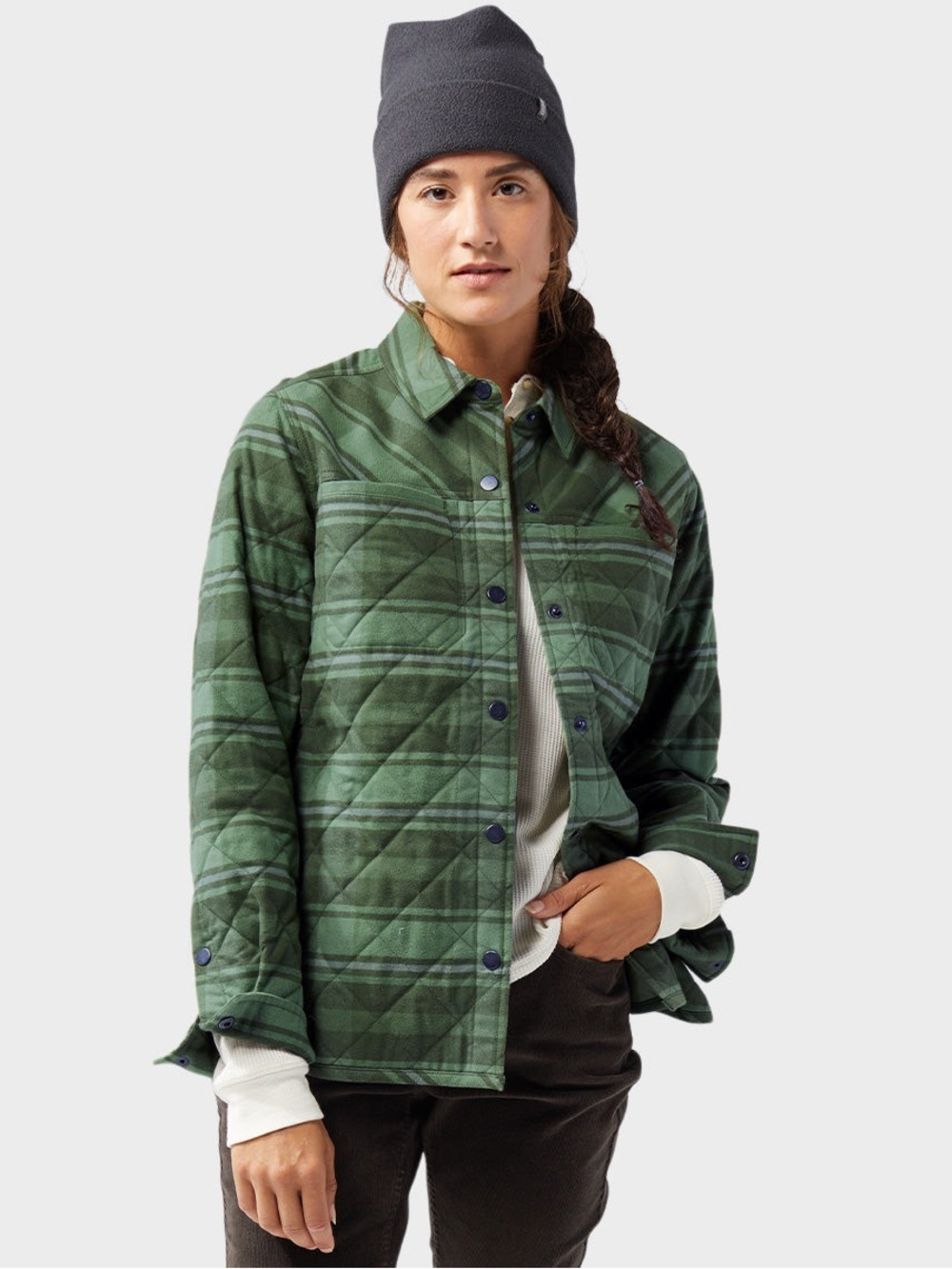 Stio Women’s Insulated Snap Shirt Quilted Green Plaid Button-Up Jacket Size XS